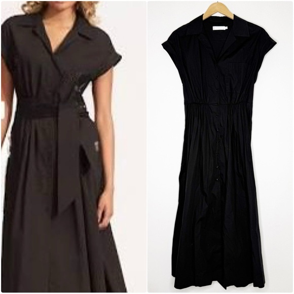 Seafolly Australia Black Button-Front Midi Dress with Waist Tie – Size XS - Picture 1 of 8